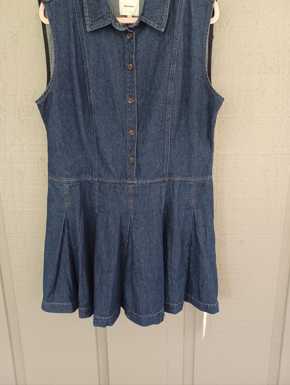 Reformation Arella Denim Mini Dress Size 6 Cotton Sleeveless Preppy In Flinders - Picture 4 of 14